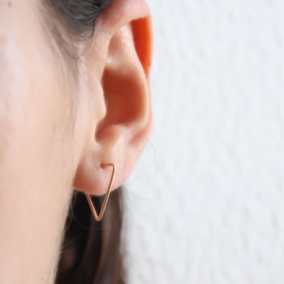 Triangle Gold Small Hoop Earrings - Picture 1 of 3